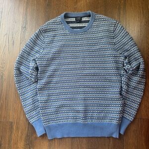 J. Crew Men's Blue and White Crewneck Sweater